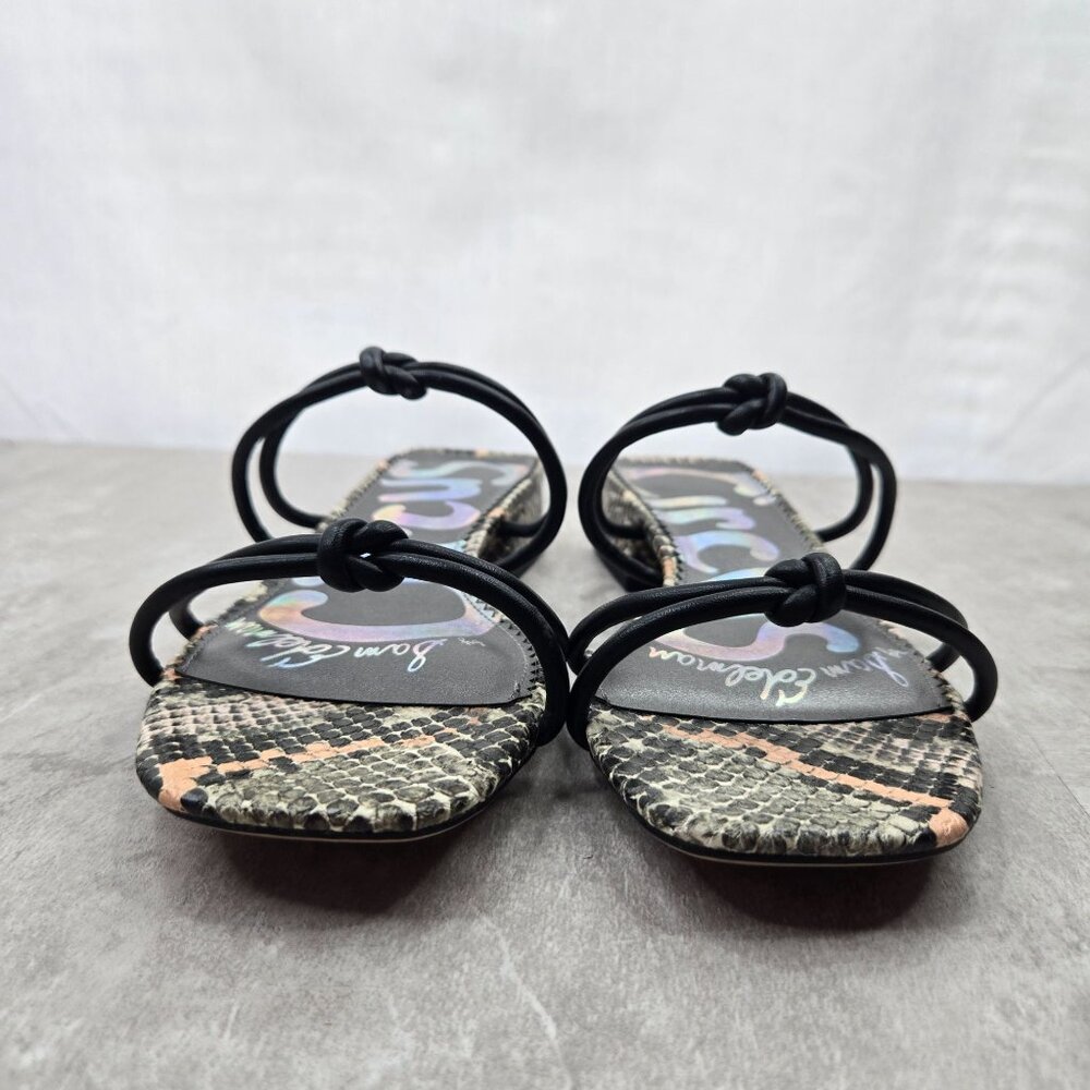 Sam Edelman Black Strap Snake-Print Low Block Heel Sandals - Picture 3 of 10